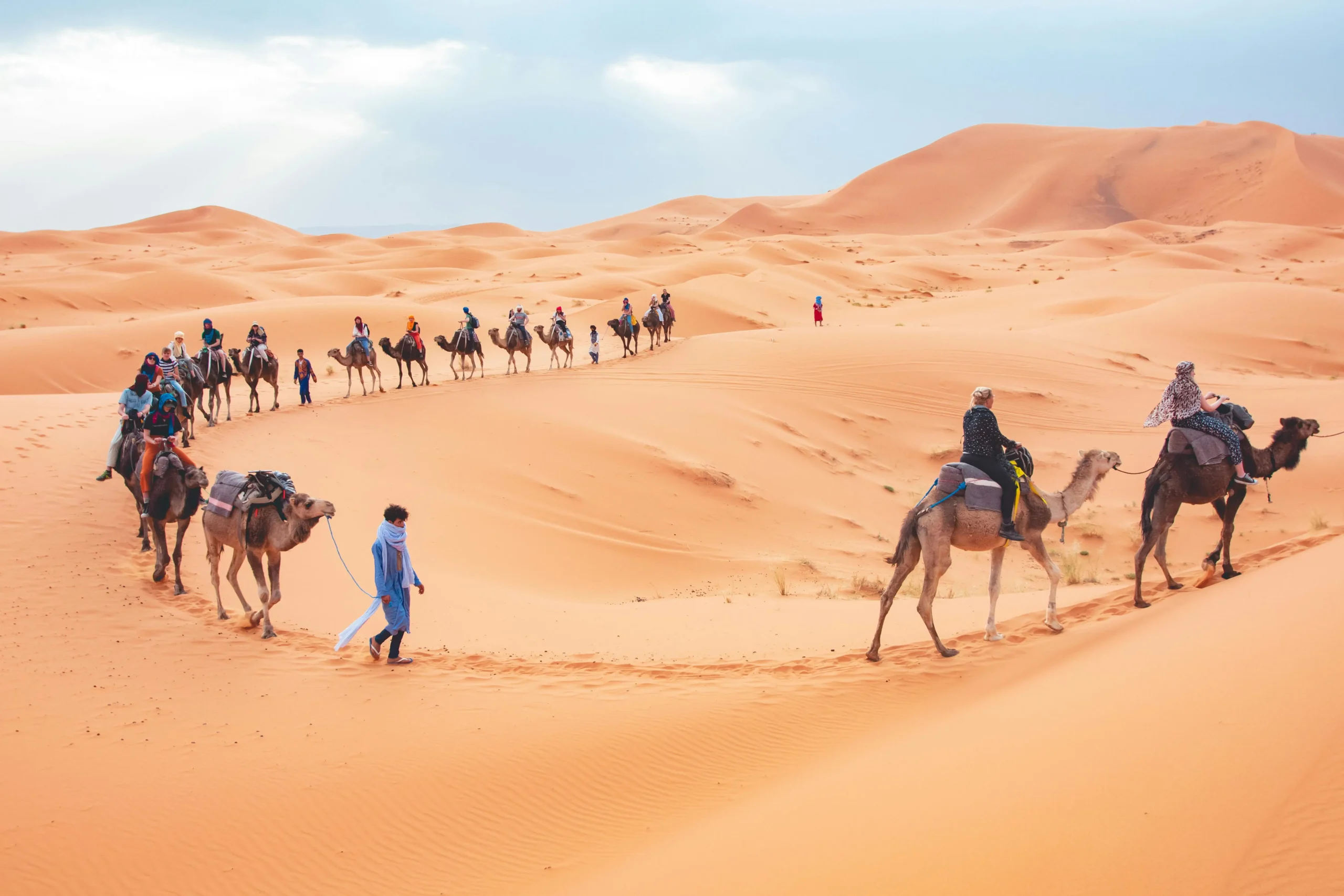 Camel caravan on luxury Sahara desert tour from Marrakech