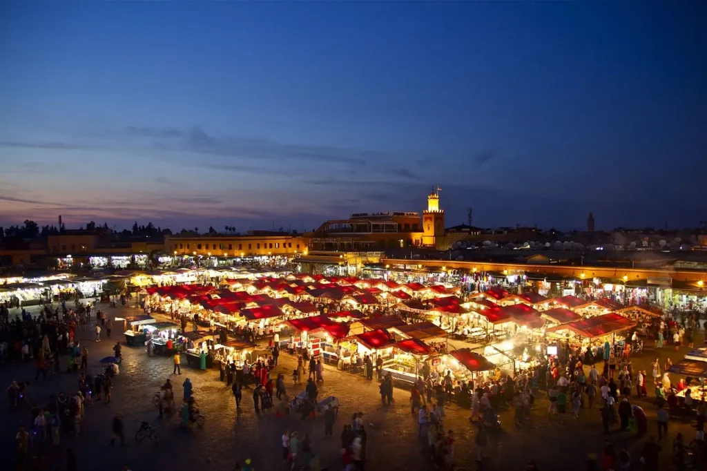  Bustling Jemaa el-Fnaa square in Marrakech Morocco