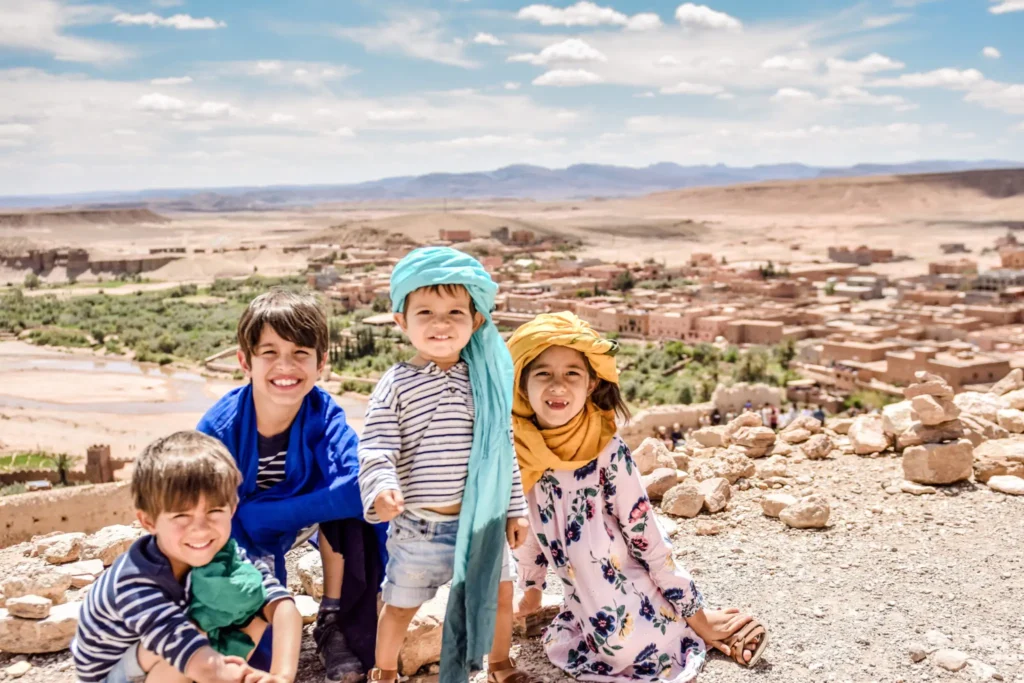 Best places to visit in Morocco – family exploring Aït Ben Haddou kasbah