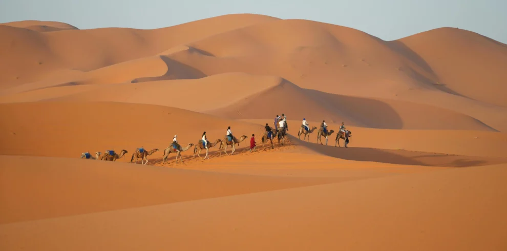 Marrakech to Fes desert tour camel ride at sunset