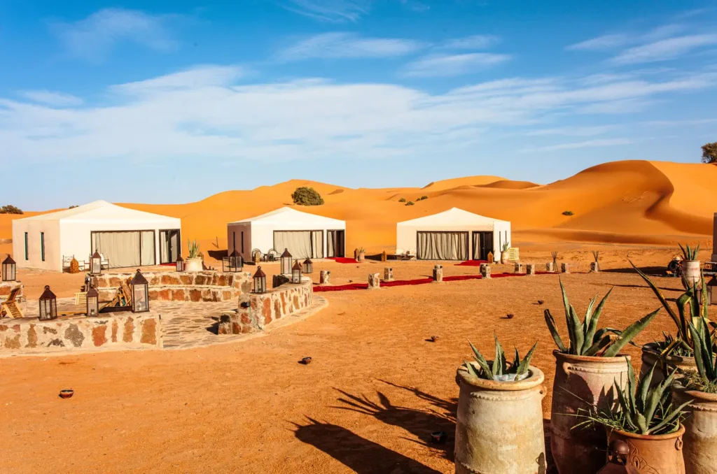 Erg Chigaga Luxury Camp luxury tents in the Sahara daylight