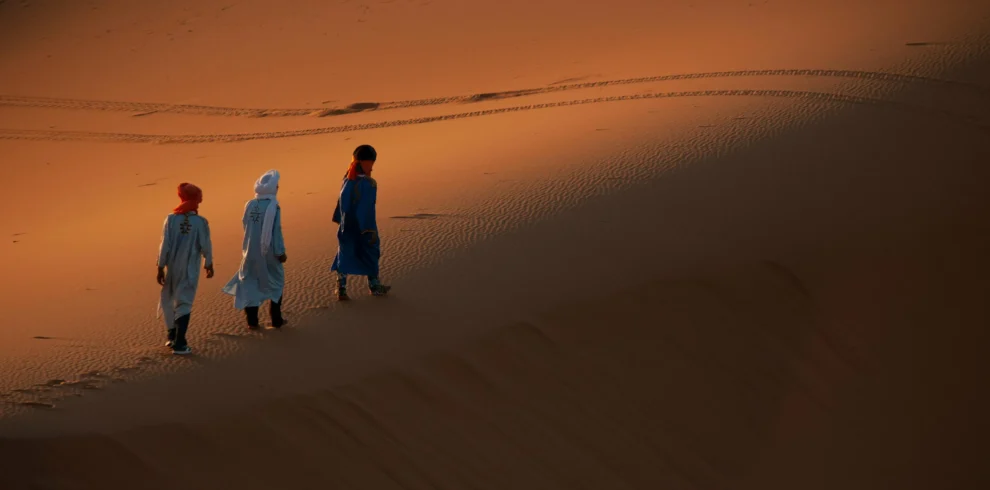 Camel caravan in Erg Chebbi during Marrakech to Fes desert tour 4 days